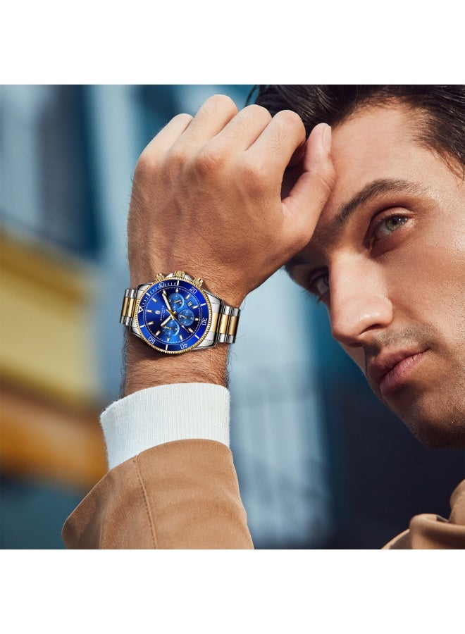 سافيرو ساعة سابفيرو كرونوغراف رجالية من الفولاذ المقاوم للصدأ، مقاومة للماء حتى عمق 50 مترًا، ساعة كوارتز تناظرية مع عرض التاريخ، ساعة كلاسيكية فاخرة وأنيقة، هدية مثالية للرجال. - Image 2